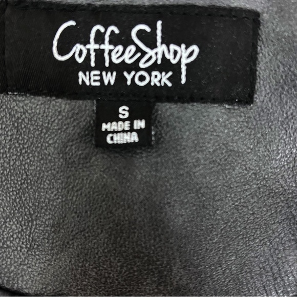 Coffee Shop New York Charcoal Gray Faux Leather Moto Jacket Size Small - Picture 6 of 7